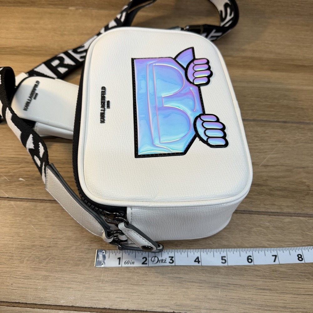 Karl Lagerfeld Maybelle Double Zip White Iridescent Crossbody Camera Bag Pouch - Picture 16 of 16
